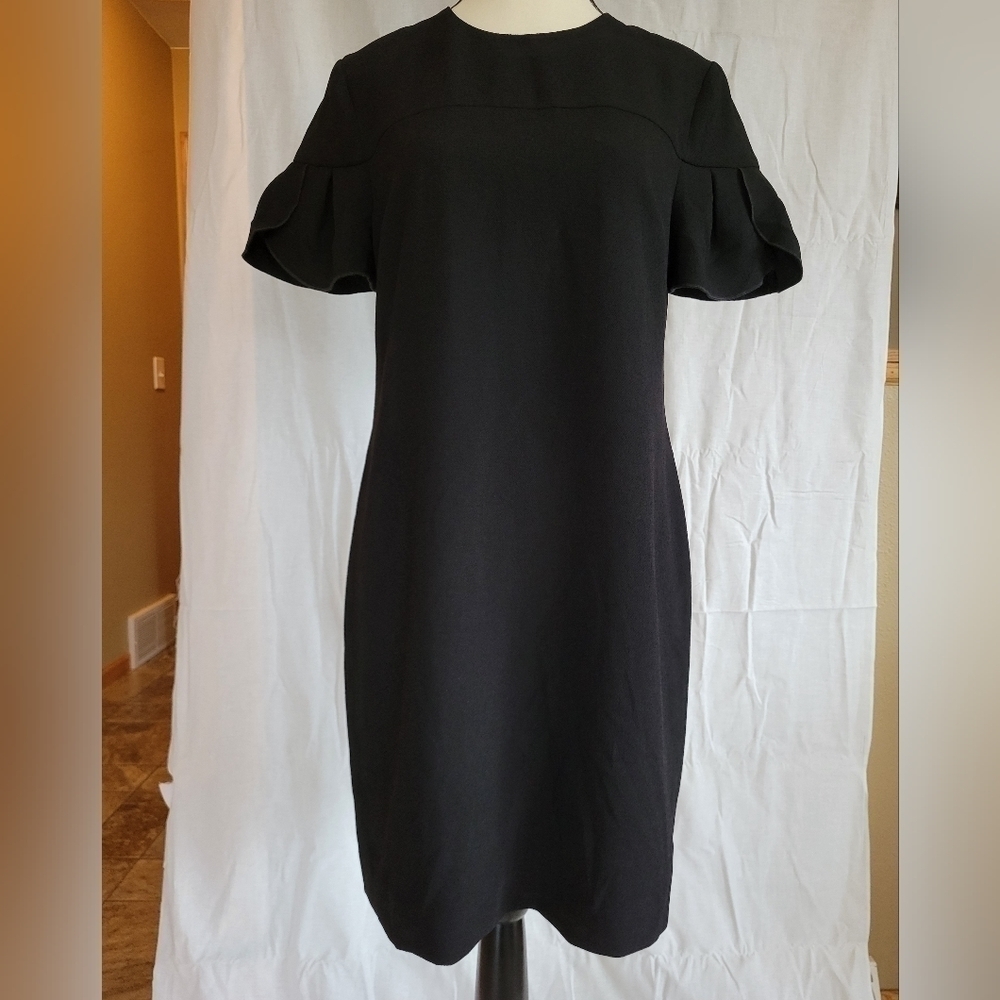 Trina Turk NWT black Jacinta petal sleeve mini shift dress lace lined slip 4 - Picture 1 of 11